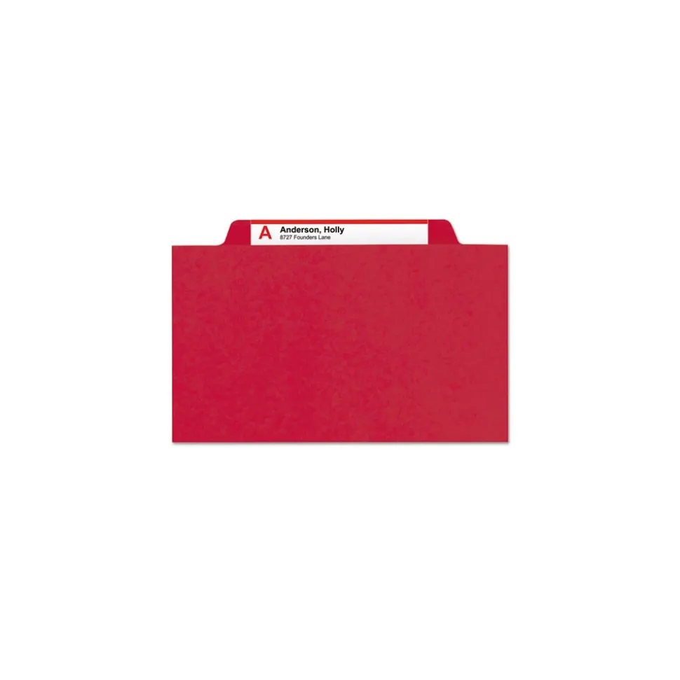 Smead Six SafeSHIELD Fasteners 2 Dividers Legal Size Six-Section Pressboard Top Tab Classification Folders - Bright Red (10/Box)