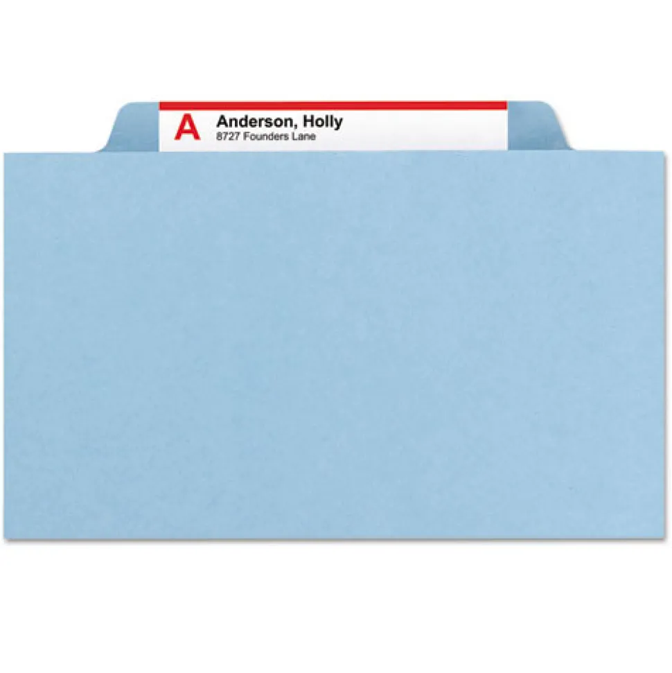 Smead Six SafeSHIELD Fasteners 2 Dividers Legal Size Six-Section Pressboard Top Tab Classification Folders - Blue (10/Box)