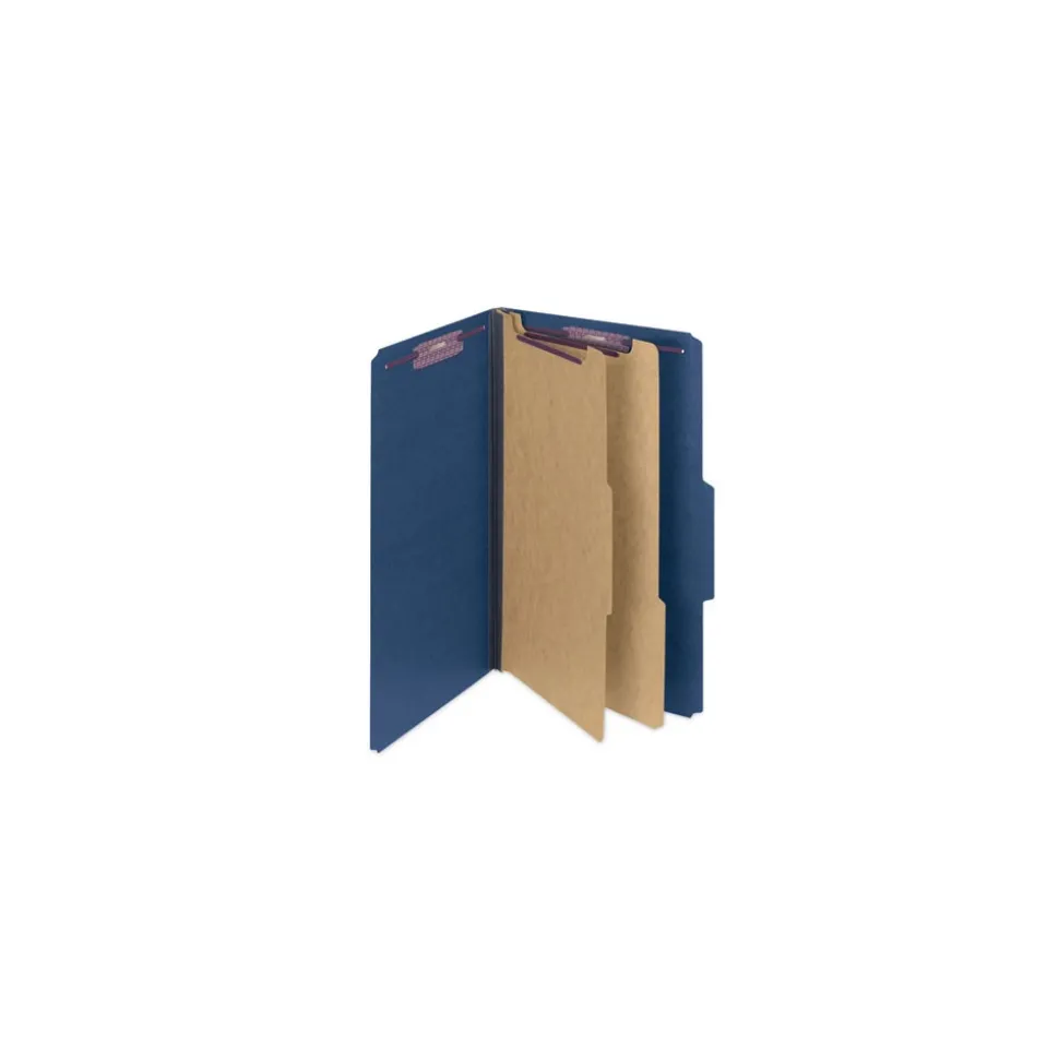 Smead Six SafeSHIELD Fasteners 2 Dividers Legal Size Six-Section Pressboard Top Tab Classification Folders - Dark Blue (10/Box)