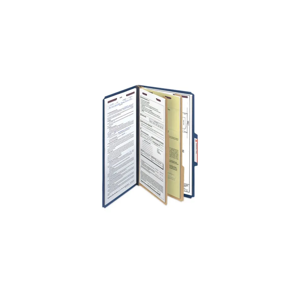 Smead Six SafeSHIELD Fasteners 2 Dividers Legal Size Six-Section Pressboard Top Tab Classification Folders - Dark Blue (10/Box)