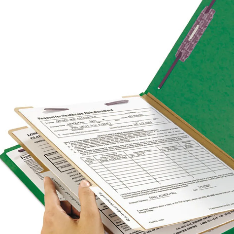 Smead Six SafeSHIELD Fasteners 2 Dividers Legal Size Six-Section Pressboard Top Tab Classification Folders - Green (10/Box)