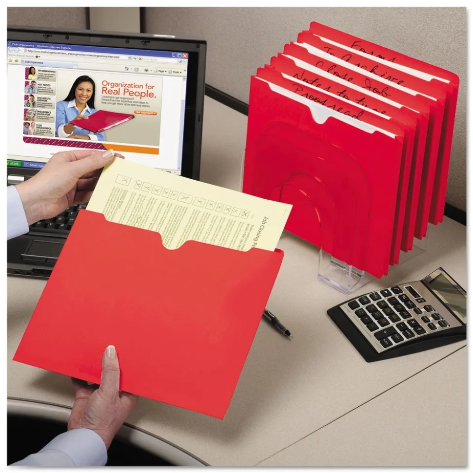 Smead Straight Tab Colored File Jackets with Reinforced Double-Ply Tab - Letter, Red (100/Box)