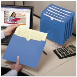 Smead Straight Tab Letter Size Colored File Jackets with Reinforced Double-Ply Tab - Blue (100/Box)