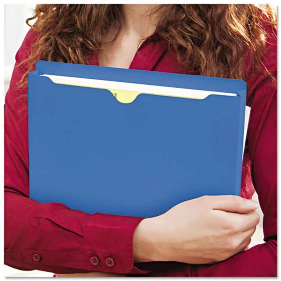 Smead Straight Tab Letter Size Colored File Jackets with Reinforced Double-Ply Tab - Blue (50/Box)