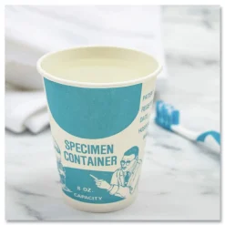SOLO 8 oz Paper Specimen Cups - Blue/White (50/Sleeve, 20 Sleeves/Carton)
