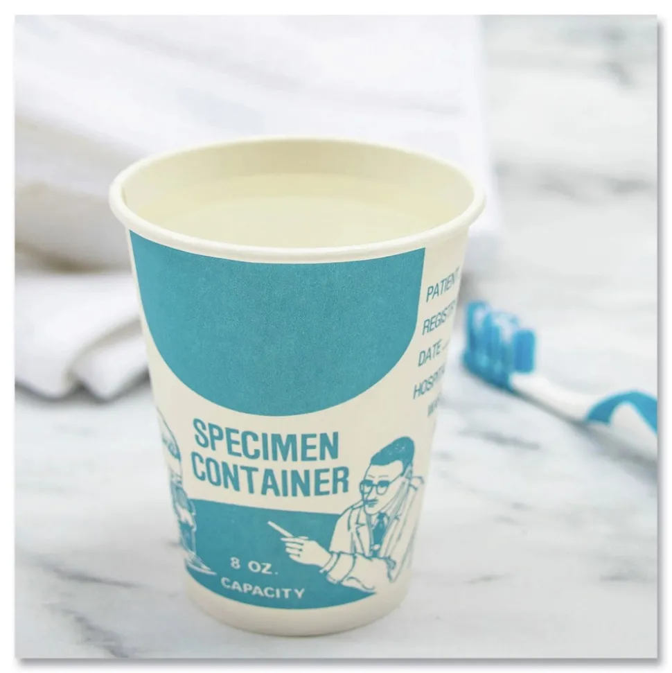 SOLO 8 oz Paper Specimen Cups - Blue/White (50/Sleeve, 20 Sleeves/Carton)