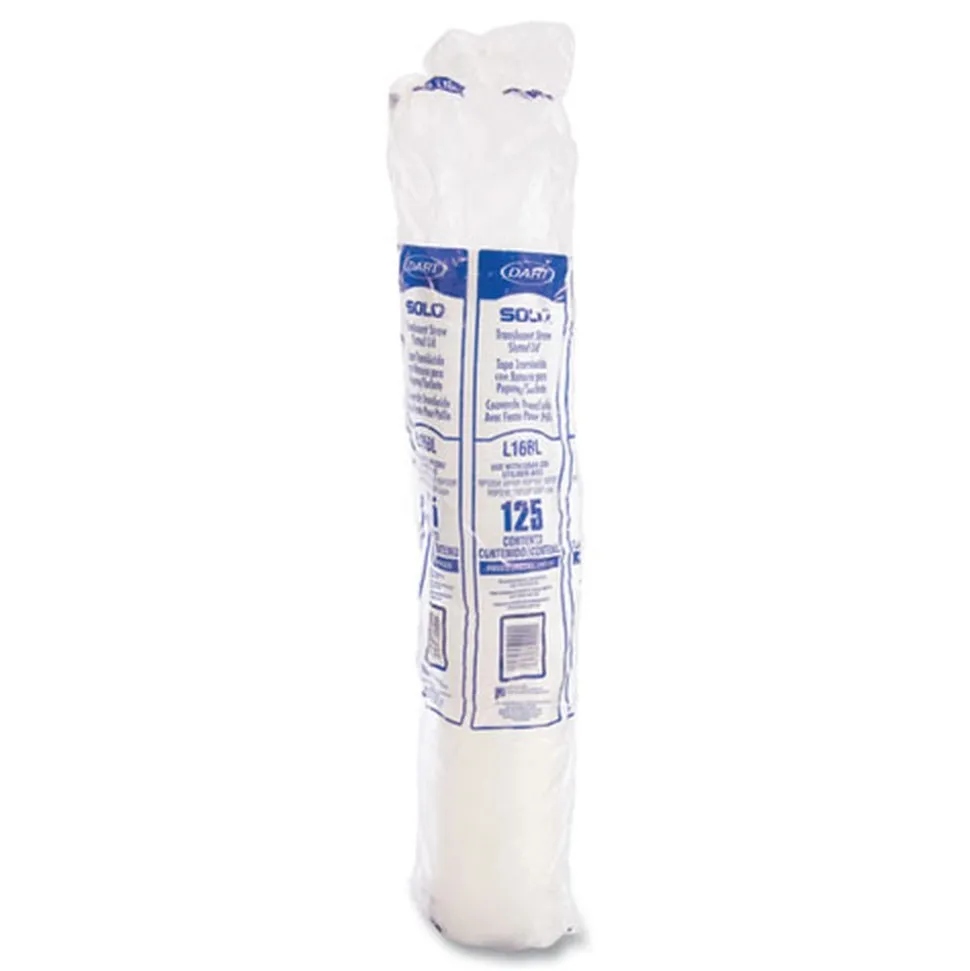 SOLO Polystyrene Plastic Flat Straw-Slot Cold Cup Lids Fits 12 oz to 24 oz Cups - Translucent (125/Pack, 16 Packs/Carton)