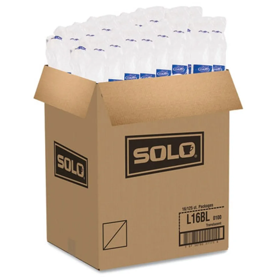 SOLO Polystyrene Plastic Flat Straw-Slot Cold Cup Lids Fits 12 oz to 24 oz Cups - Translucent (125/Pack, 16 Packs/Carton)