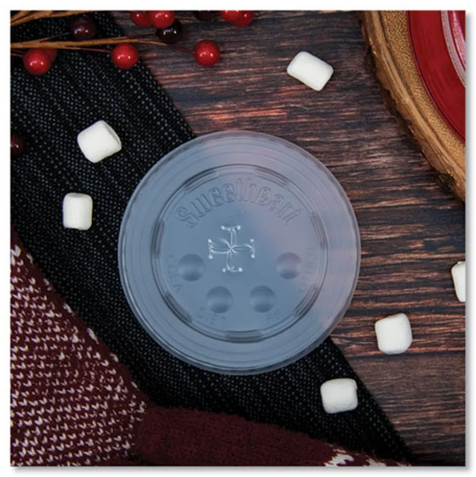 SOLO Polystyrene Plastic Flat Straw-Slot Cold Cup Lids Fits 12 oz to 24 oz Cups - Translucent (125/Pack, 16 Packs/Carton)
