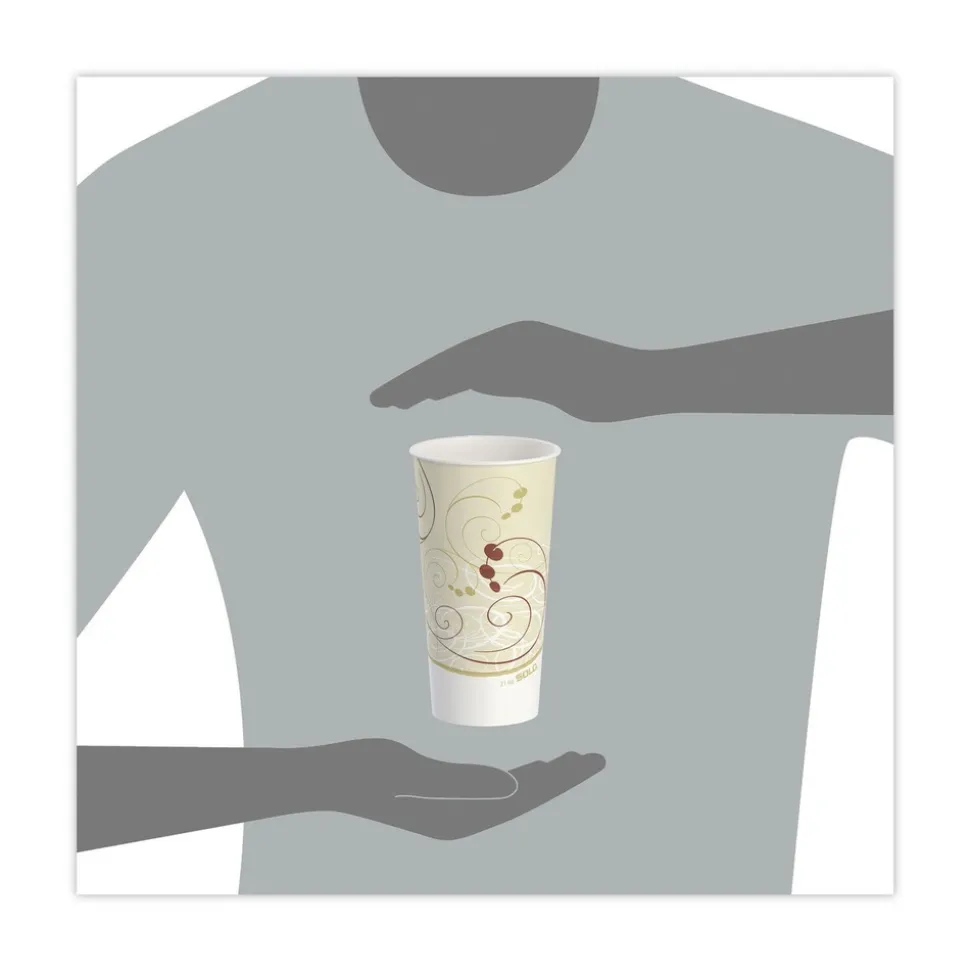 SOLO Symphony Design 21 oz Double Sided Poly Paper Cold Cups - Tan/Maroon/White (50/Pack, 20 Packs/Carton)