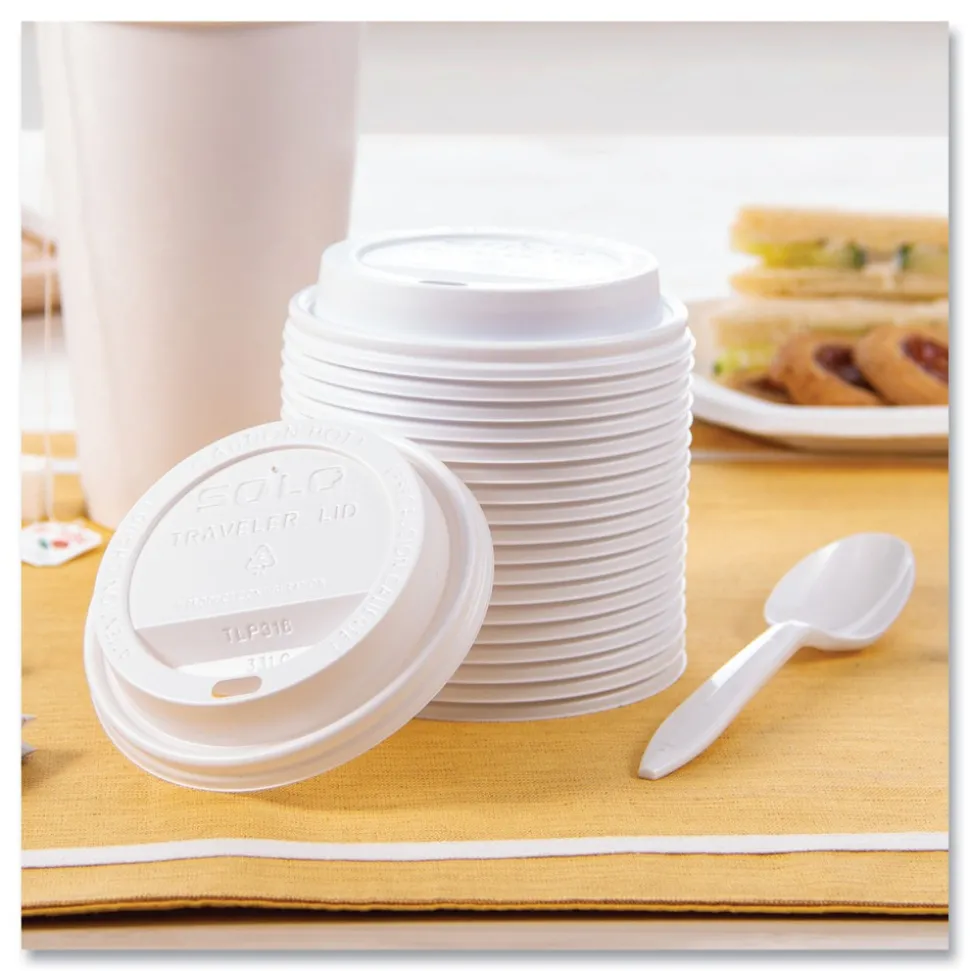 SOLO Traveler Cappuccino Style Dome Lid for 10 oz. to 24 oz. Cups - White (100/Pack, 10 Packs/Carton)