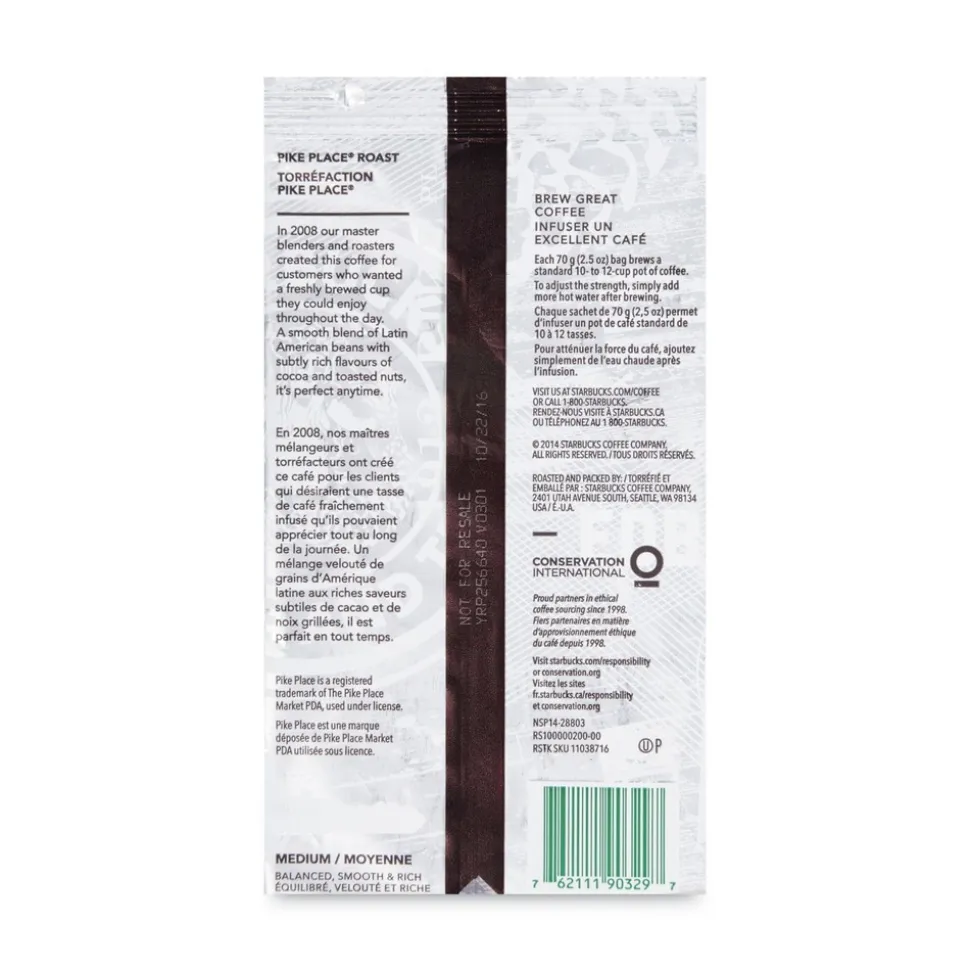 Starbucks 12411960 2.5 oz. Packet Coffee - Pike Place (18/Box)