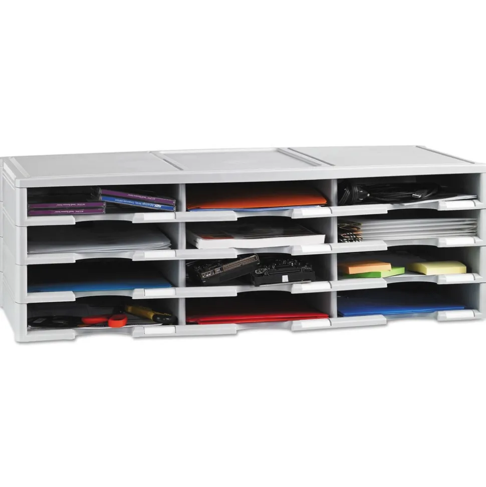 Storex 12 Compartments 10.63 in. x 13.3 in. x 31.4 in. Literature Organizer - Gray
