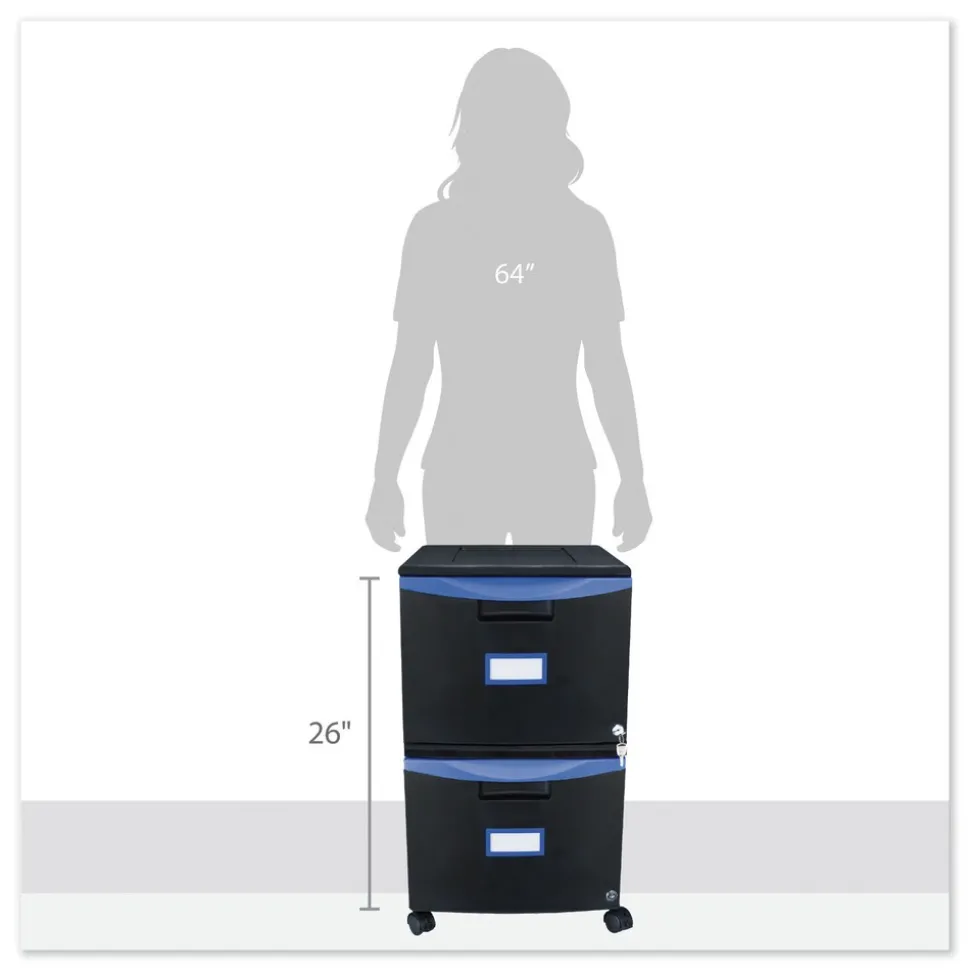 Storex 14.75 in. x 18.25 in. x 26 in. 2-Legal/Letter File Drawer Mobile Filing Cabinet - Black/Blue