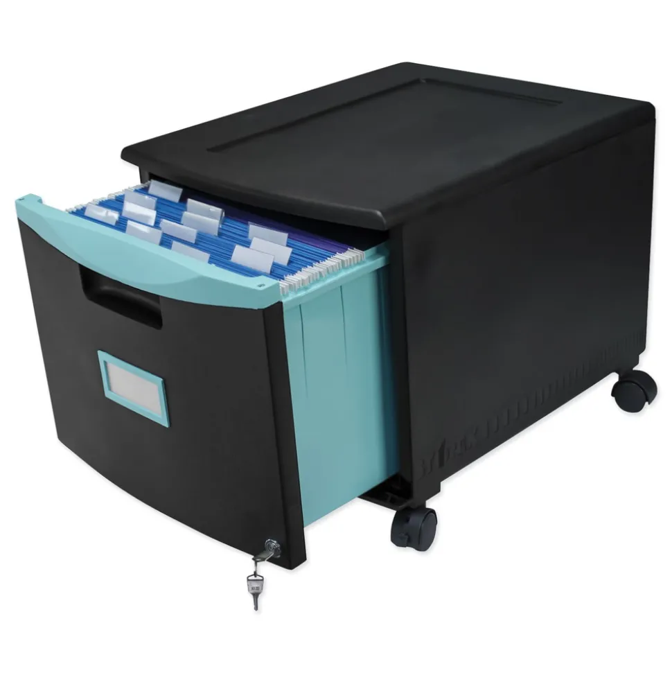 Storex 1 Legal/letter-Size File Drawer 14.75 in. x 18.25 in. x 12.75 in. Single-Drawer Mobile Filing Cabinet - Black/Teal