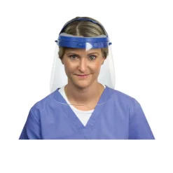 Suncast 16.5 in. x 10.25 in. x 11 in. Fully Assembled Full Length Face Shield with Head Gear - Clear/Blue (16/Carton)