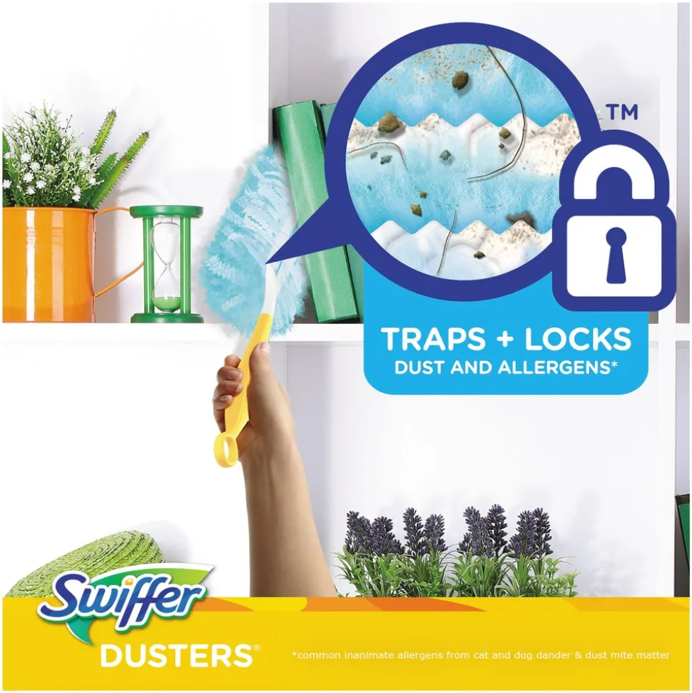 Swiffer Dusters Starter Kit with Dust Lock Fiber and 6 in. Handle - Blue/Yellow (6/Carton)