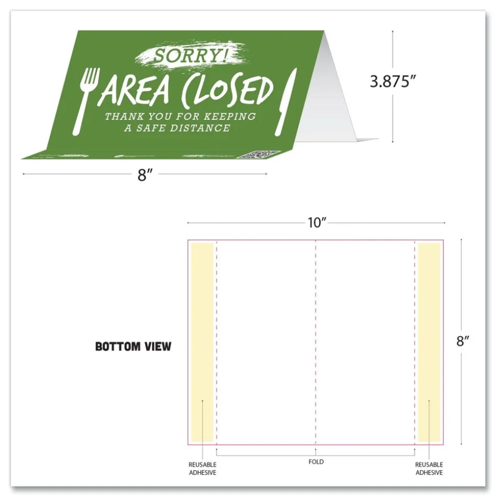 Tabbies BeSafe 8 in. x 3.87 in. Messaging Table Top Tent Card - Green (100/Carton)