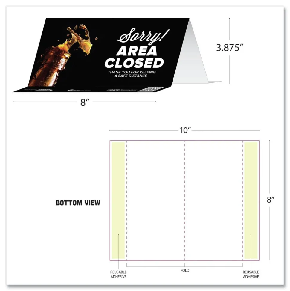 Tabbies BeSafe Messaging 8 in. x 3.87 in. Table Top Tent Card - Black (10/Pack)
