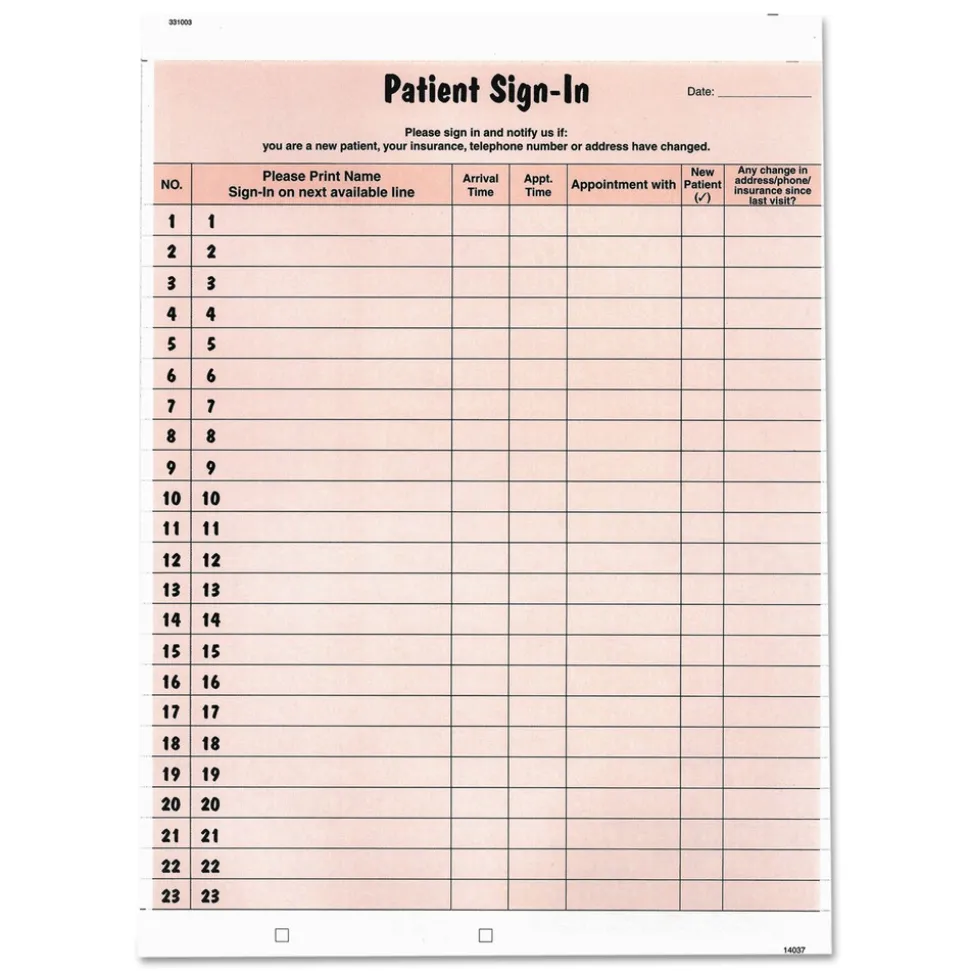 Tabbies 8.5 in. x 11.63 in. 2-Part Carbon Patient Sign-In Label Forms - Salmon Sheets (125/Pack)