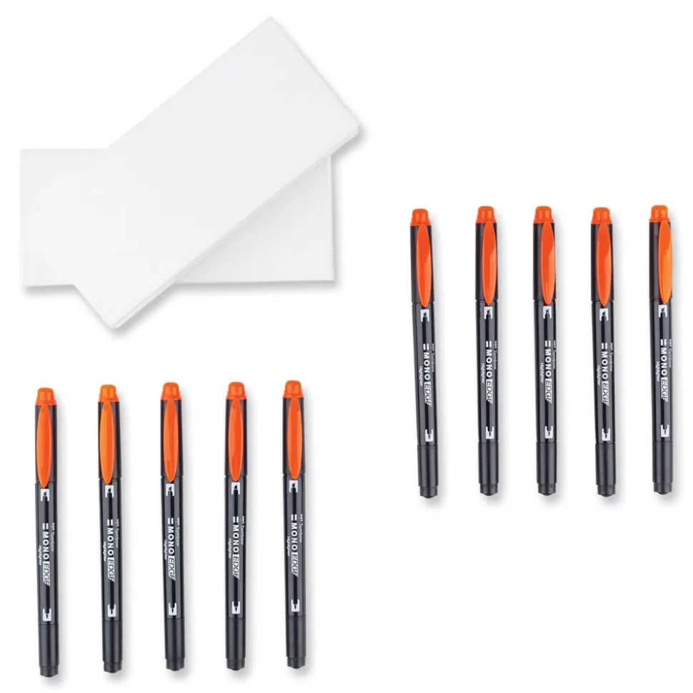 Tombow Mono Chisel/Bullet Tip Edge Highlighters - Red Barrel/Red Ink (10/Box)
