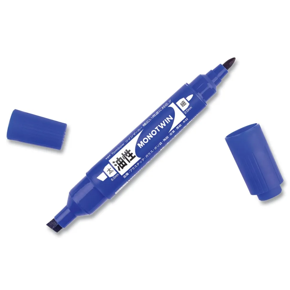 Tombow Mono Twin Fine/Broad Tips Bold Permanent Marker - Blue (10/Box)
