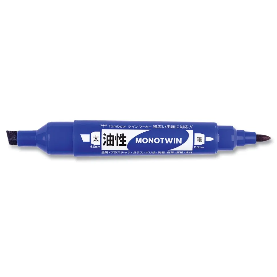 Tombow Mono Twin Fine/Broad Tips Bold Permanent Marker - Blue (10/Box)