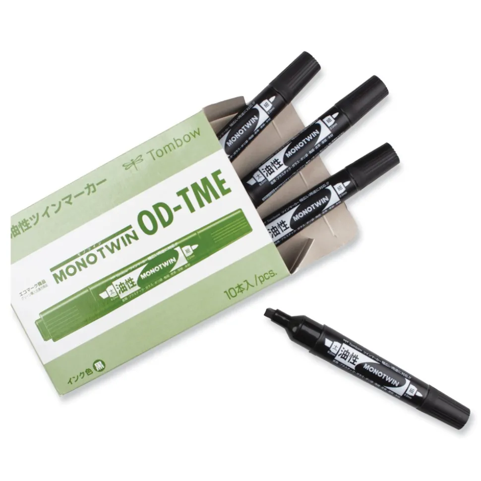 Tombow Mono Twin Fine/Broad Tips Bold Permanent Marker - Black (10/Box)