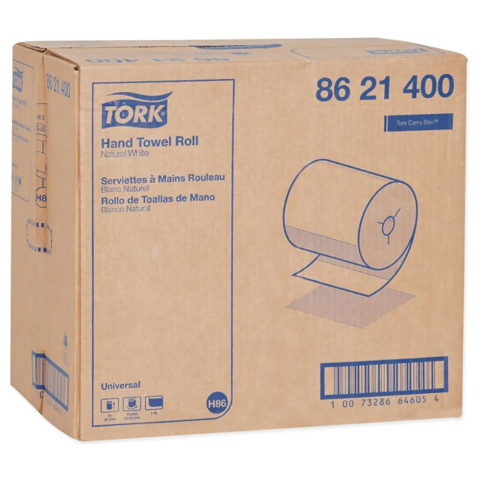 Tork 8621400 8 in. x 425 ft. Universal Notched Hand Towel Roll - Natural White (12 Rolls/Carton)