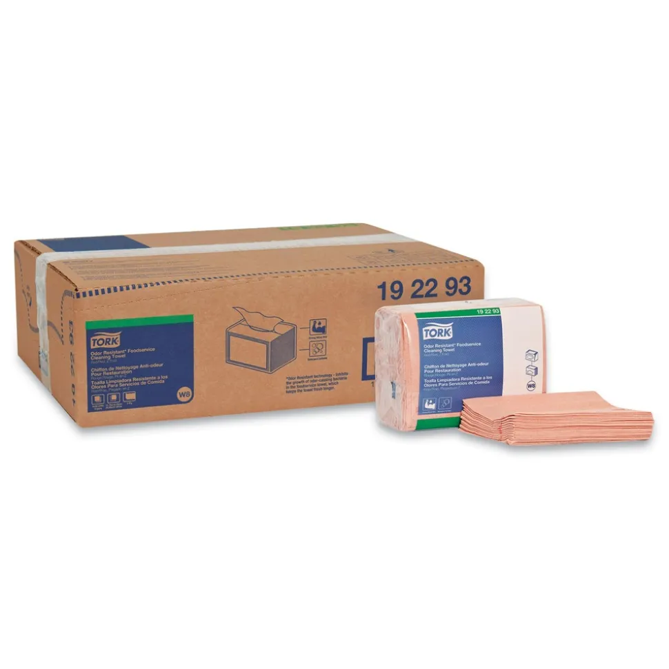 Tork 11.75 in. x 14.75 in. 1-Ply Small Pack Foodservice Cloth - Unscented/Red/Red Stripe (4/Carton)