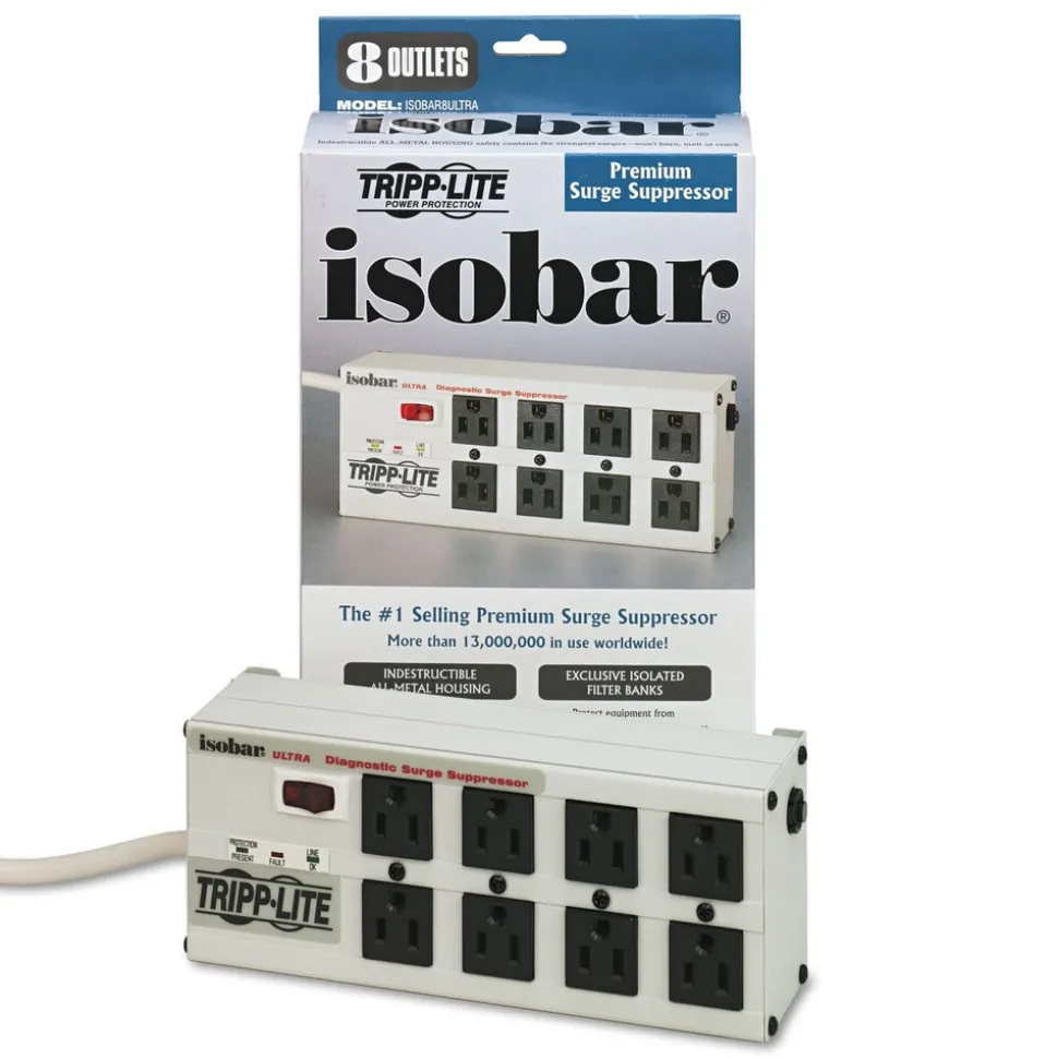 Tripp Lite 8 AC Outlets 12 ft. Cord 3,840 J Isobar Surge Protector - Light Gray