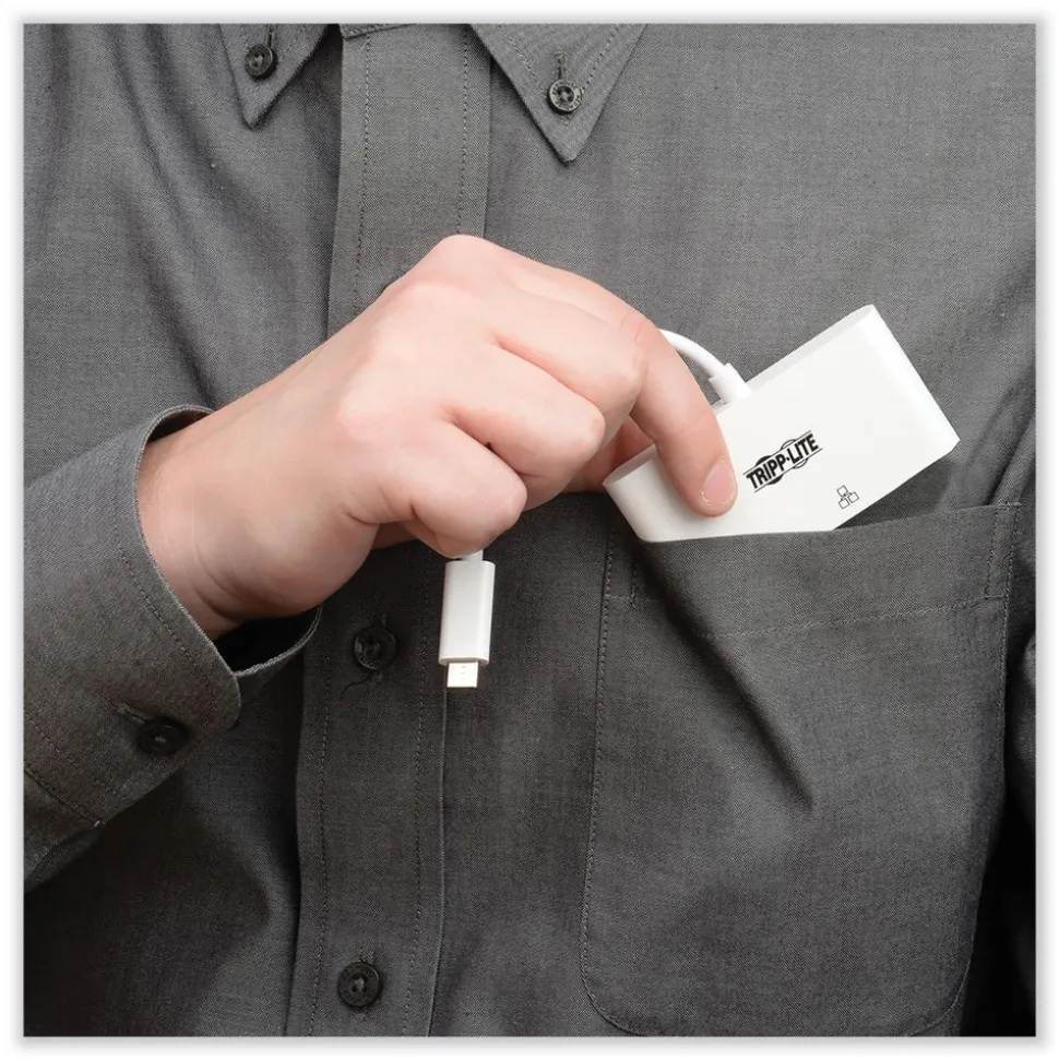 Tripp Lite 3 in. USB-A/USB-C PD Charging/Gigabit Ethernet USB 3.1 Gen 1 USB-C to HDMI Adapter - White