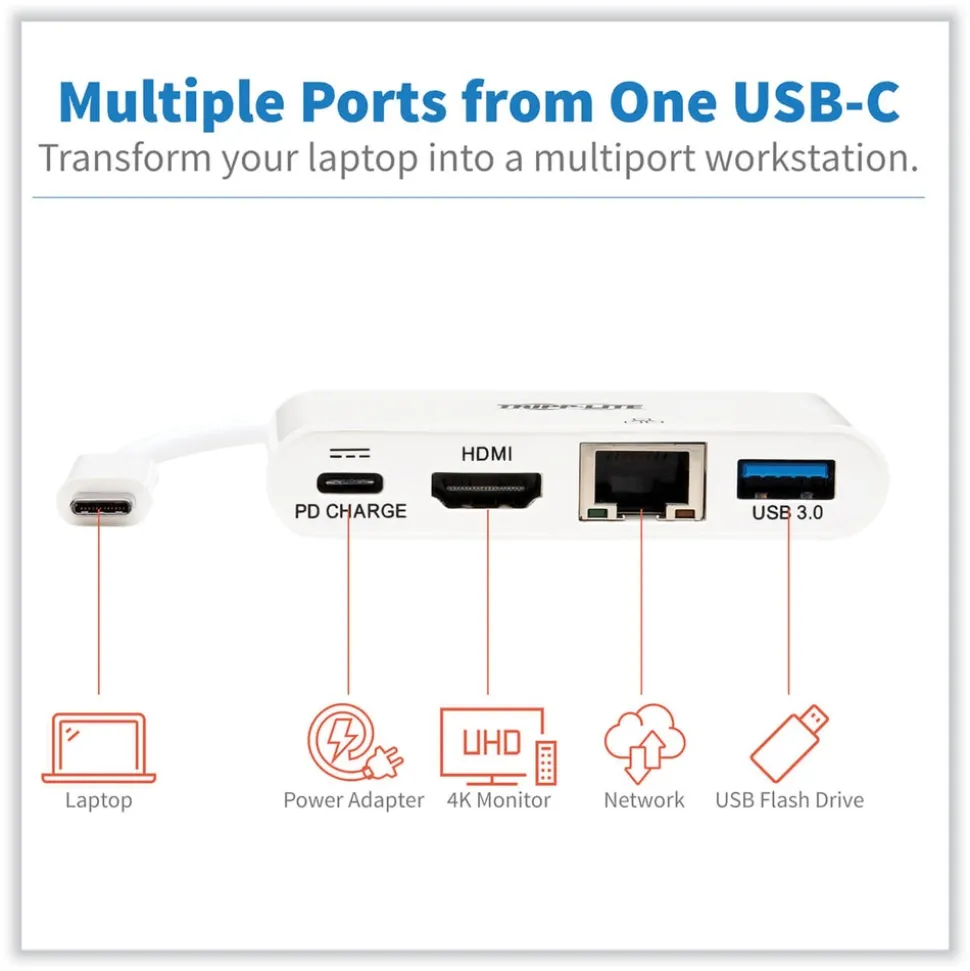 Tripp Lite USB-C 4K HDMI USB-A PD Charging 4K Dock with Charging and Ethernet - White