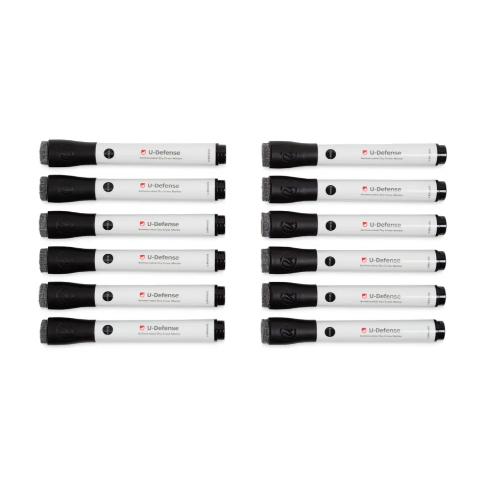 U Brands U-Defense Antimicrobial Broad Chisel Tip Dry-Erase Markers - Black (12/Pack)