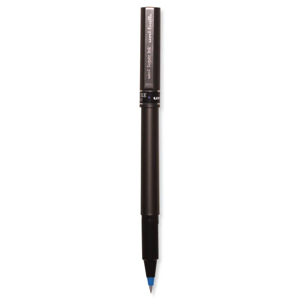 uni-ball Deluxe Extra-Fine 0.5 mm Rollerball Pen - Blue Ink/Metallic Gray/Black/Blue Barrel (1-Dozen)