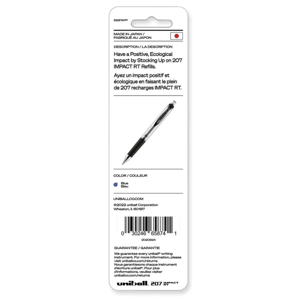 uni-ball 207 Impact RT Gel Bold 1 mm Conical Tip Pen Refills - Blue Ink (2/Pack)