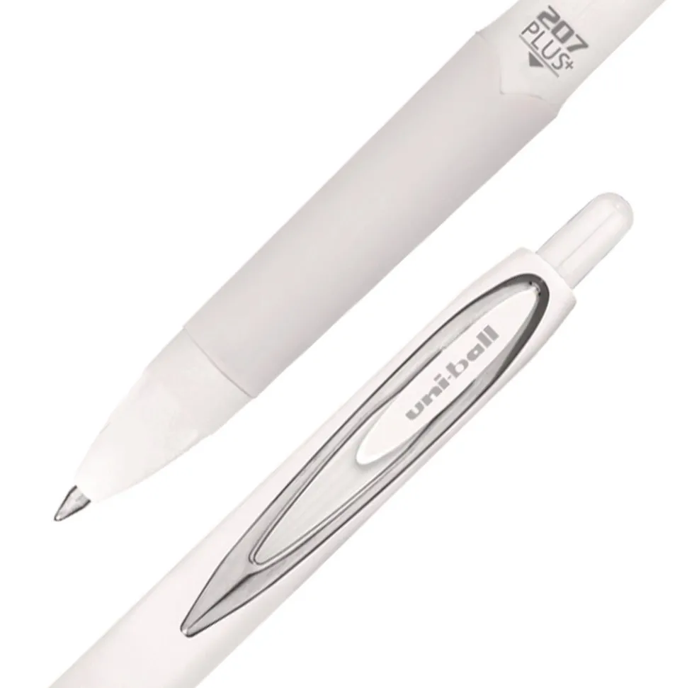 uni-ball Medium 0.7 mm 207 Plusplus Retractable Gel Pen - Black Ink, White Barrel (1-Dozen)