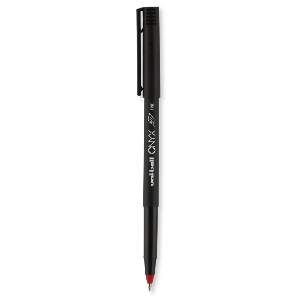 uni-ball ONYX Fine 0.7 mm Roller Ball Pen - Black/Red Barrel (1-Dozen)