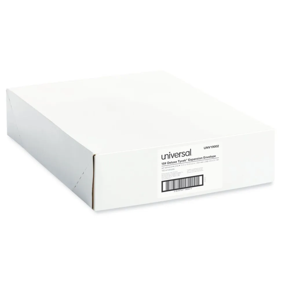 Universal 10 in. x 13 in., #13 1/2 Square Flap, Self-Adhesive Closure, Deluxe Tyvek Expansion Envelopes - White (100/Carton)