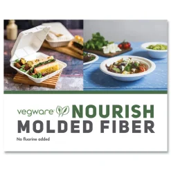 Vegware 5 in. x 9 in. x 2 in. Nourish Molded Fiber Compostable Sugarcane 3-Compartment Takeout Containers - White (200/Carton)