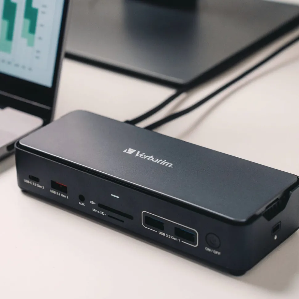 Verbatim 15-in-1 256GB Vi3000 SSD Audio/DisplayPort/HDMI/Micro SD/RJ45/SD/USB-A/USB-C USB-C Pro Docking Station - Gray