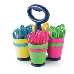 Westcott 5 in. Long 2 in. Cut Length Scissor Caddy with Kids' Scissors - Straight Assorted Color Handles