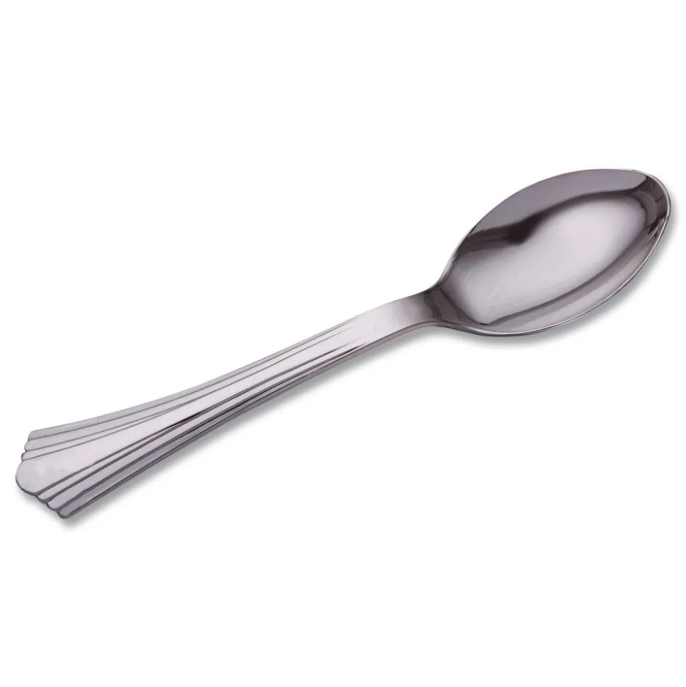WNA 6 1/4 in. Reflections Design Heavyweight Plastic Spoons - Silver (600/Carton)