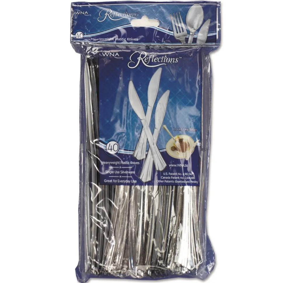 WNA WNA REF320KN Reflections Heavyweight Plastic Utensils Knife - Silver (320/Carton)
