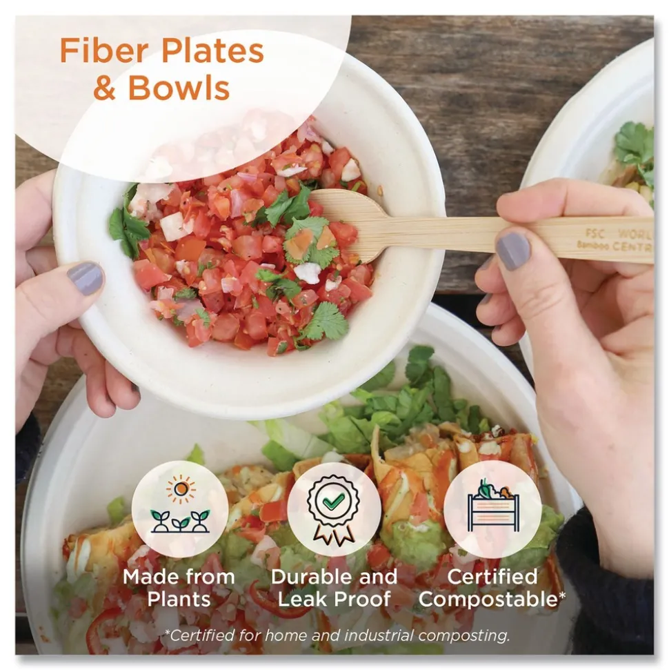 World Centric 7.4 in. x 7.4 in. x 1.9 in. 16 oz. Paper Fiber Bowls - Natural (500/Carton)