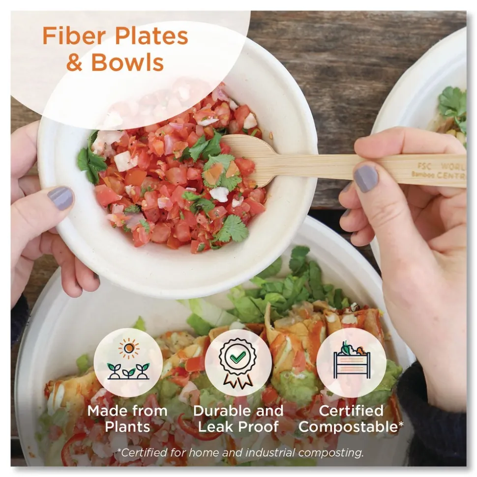 World Centric PL-SC-U6-LFS 6.1 in. Diameter Ripple Edge Paper Fiber Plates - Natural (1000/Carton)
