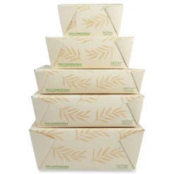World Centric TO-NT-8 5.5 in. x 6.9 in. x 2.5 in. 46 oz. Sugarcane No Tree Folded Takeout Containers - Natural (300/Carton)
