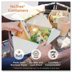 World Centric TO-NT-8 5.5 in. x 6.9 in. x 2.5 in. 46 oz. Sugarcane No Tree Folded Takeout Containers - Natural (300/Carton)