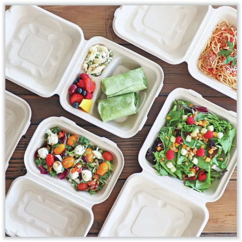 World Centric TO-SC-U9-LFP 9.2 in. x 9.1 in. x 3.2 in. Paper Fiber Hinged Containers - Natural (300/Carton)