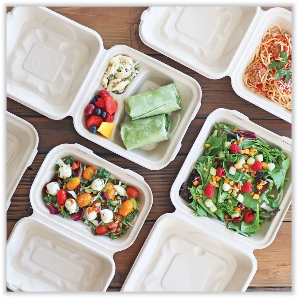 World Centric TO-SC-U85-3-LFP 7 in. x 8.3 in. x 3.2 in. Paper Fiber Hinged Containers - Natural (300/Carton)